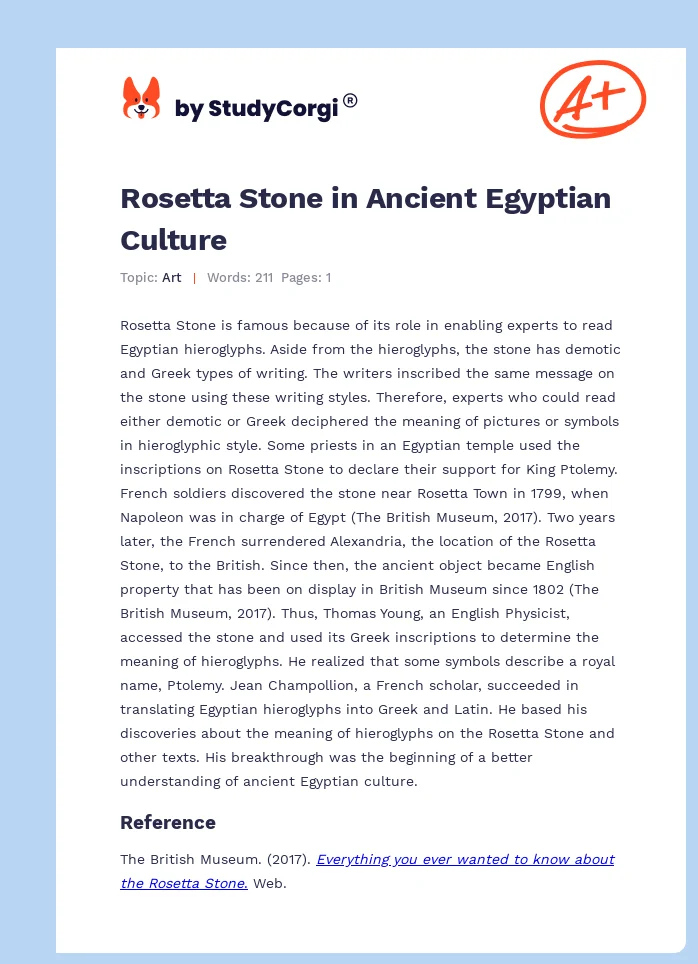 Rosetta Stone in Ancient Egyptian Culture. Page 1
