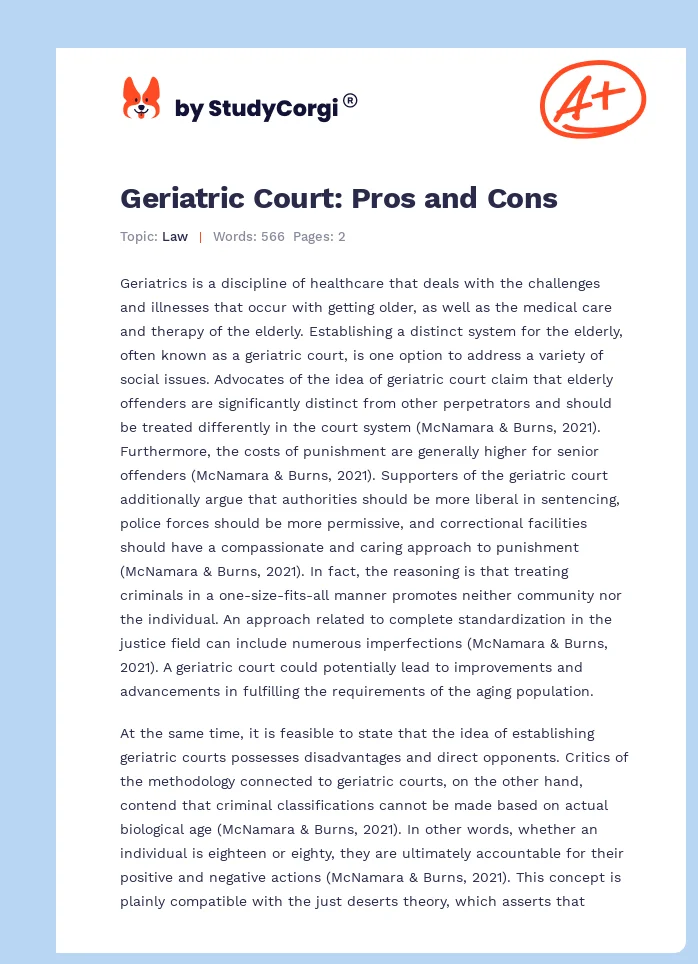 Geriatric Court: Pros and Cons. Page 1