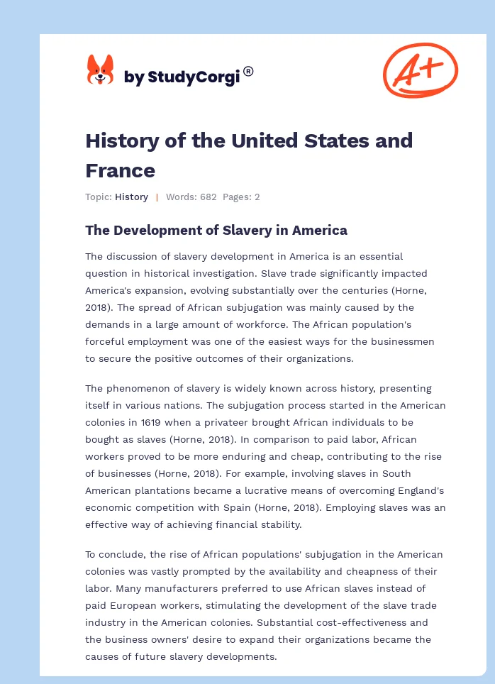 History of the United States and France. Page 1