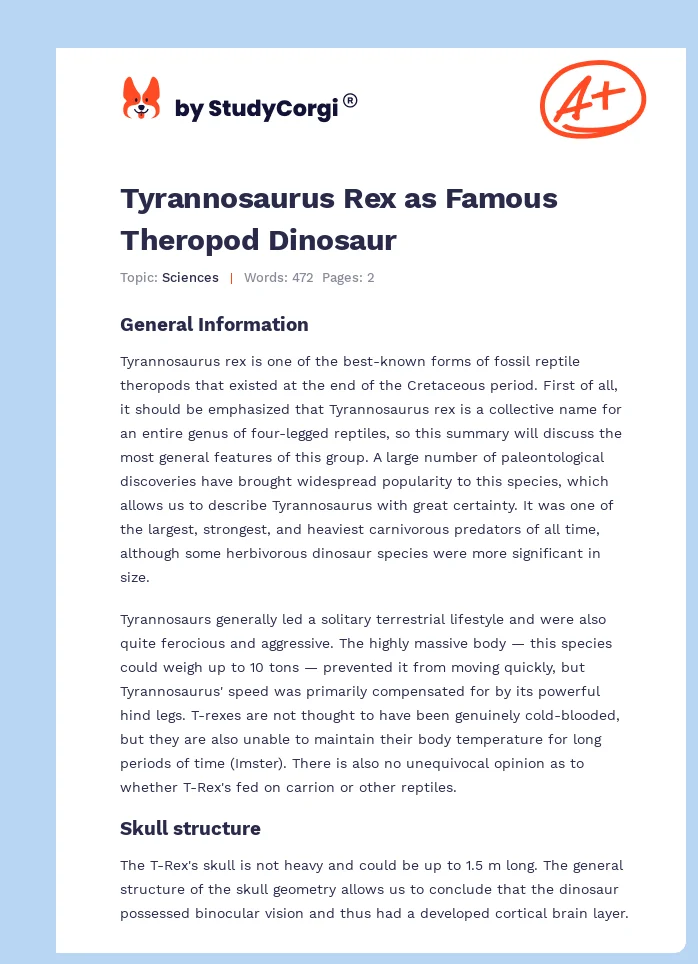 Tyrannosaurus Rex as Famous Theropod Dinosaur. Page 1