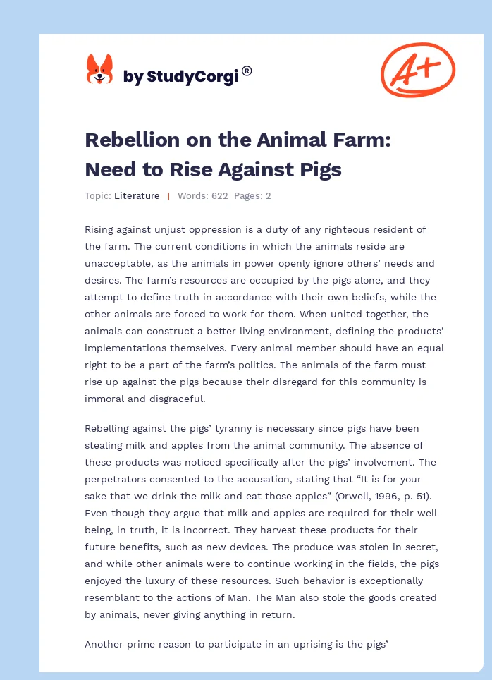Rebellion on the Animal Farm: Need to Rise Against Pigs. Page 1