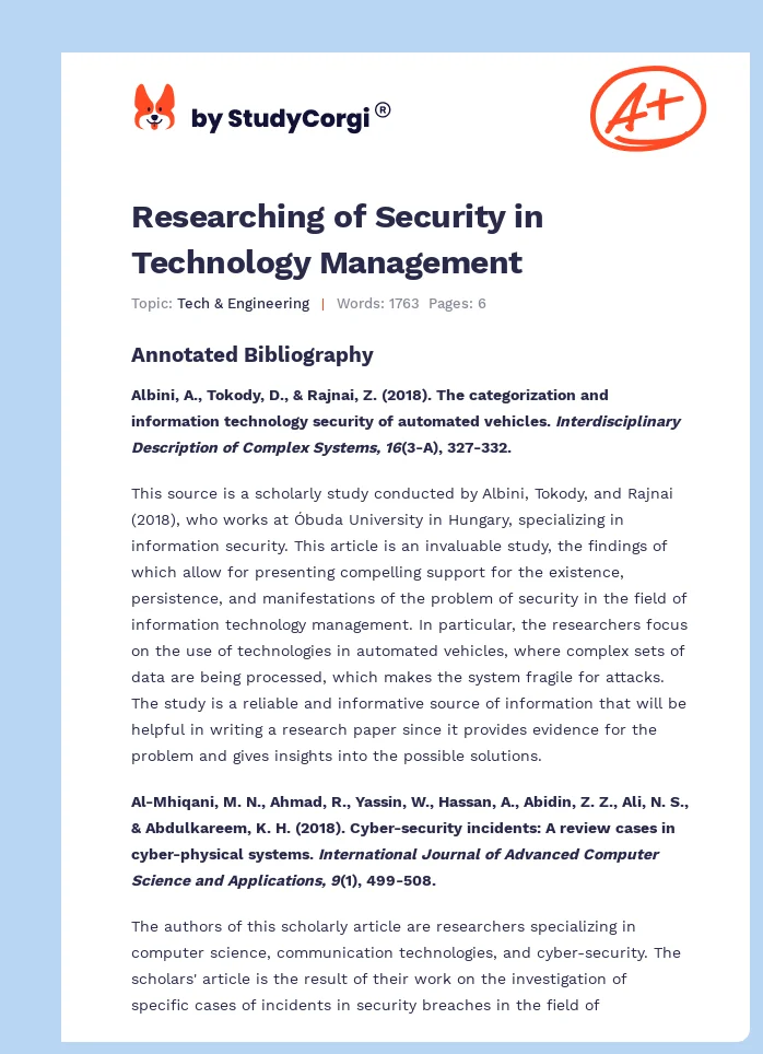 Researching of Security in Technology Management. Page 1