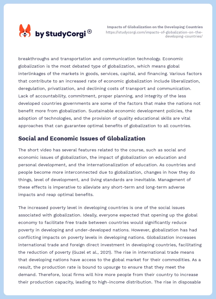 Impacts of Globalization on the Developing Countries. Page 2