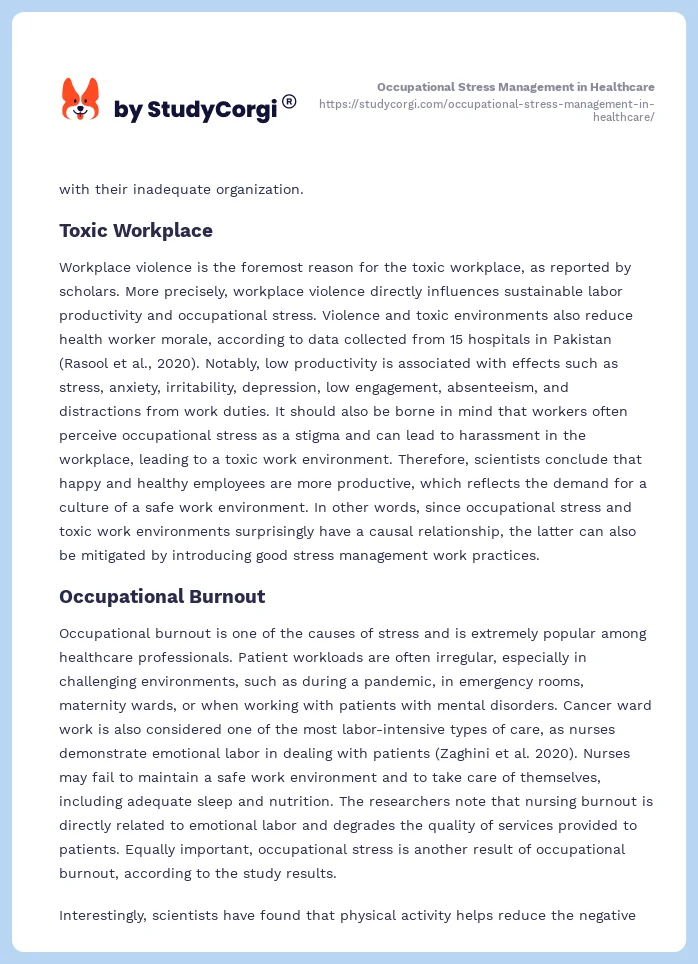Occupational Stress Management in Healthcare. Page 2