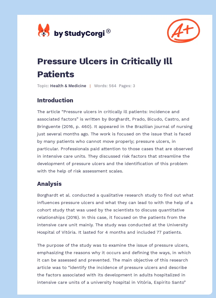Pressure Ulcers in Critically Ill Patients. Page 1