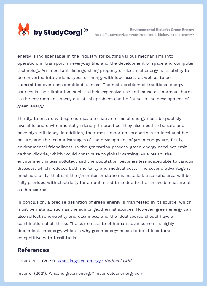 Environmental Biology: Green Energy. Page 2