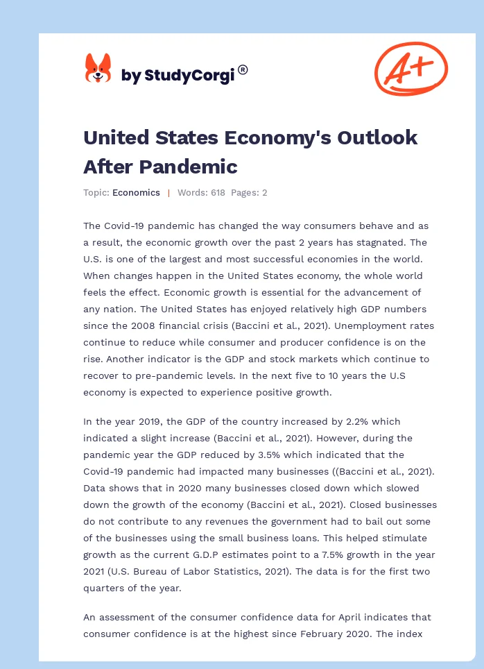 United States Economy's Outlook After Pandemic. Page 1