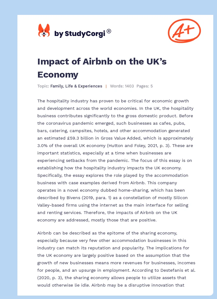 Impact of Airbnb on the UK’s Economy. Page 1