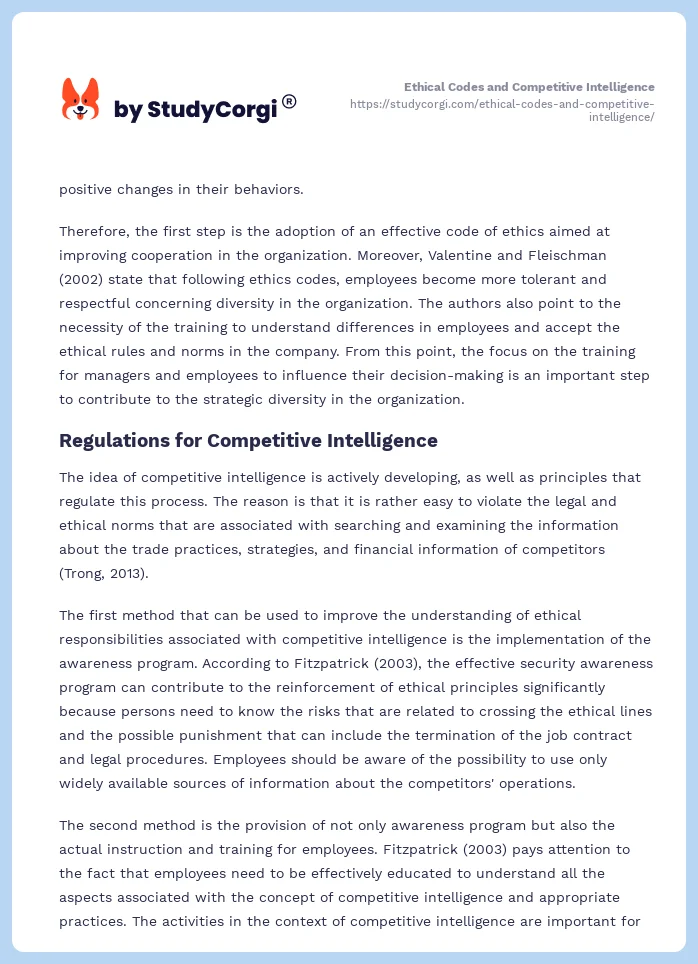 Ethical Codes and Competitive Intelligence. Page 2