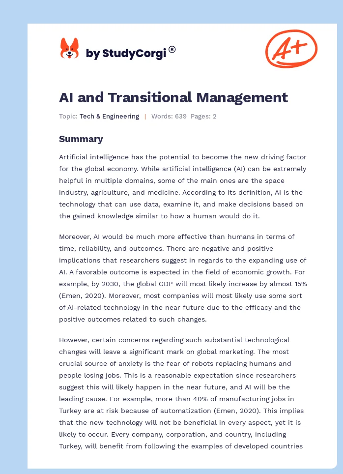 AI and Transitional Management. Page 1