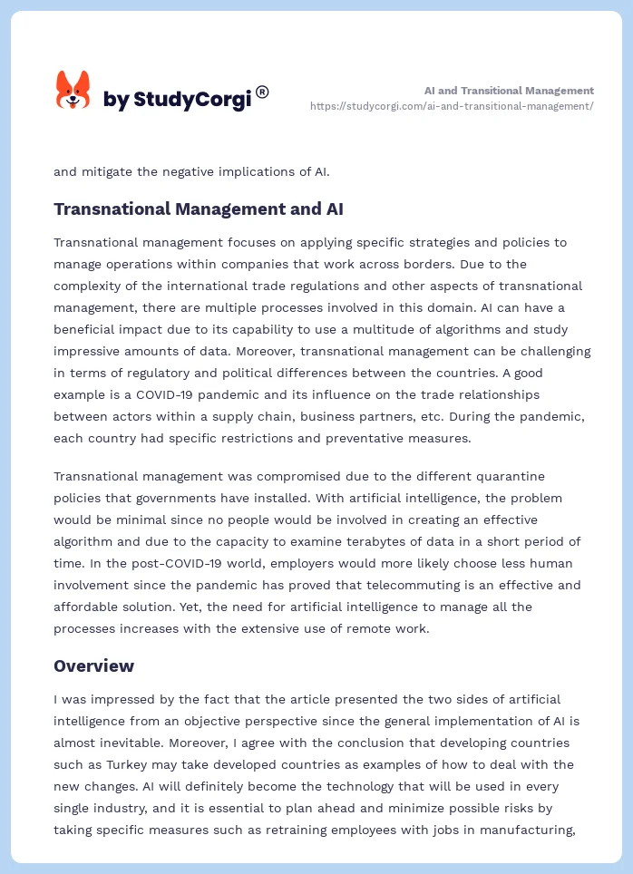 AI and Transitional Management. Page 2