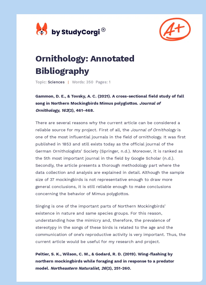 Ornithology: Annotated Bibliography. Page 1