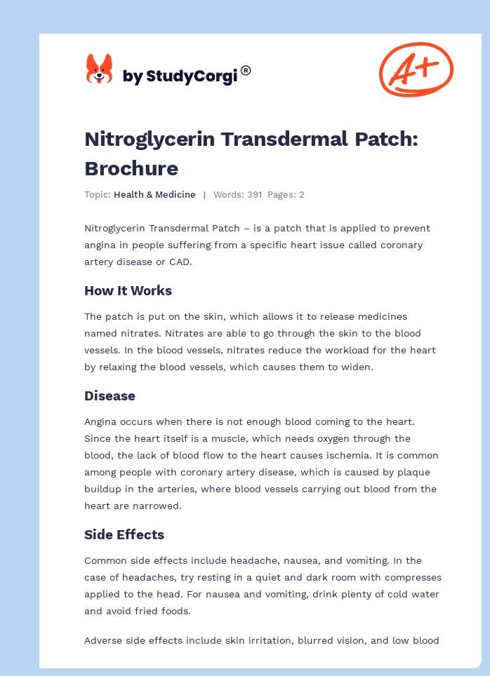 Nitroglycerin Transdermal Patch: Brochure. Page 1