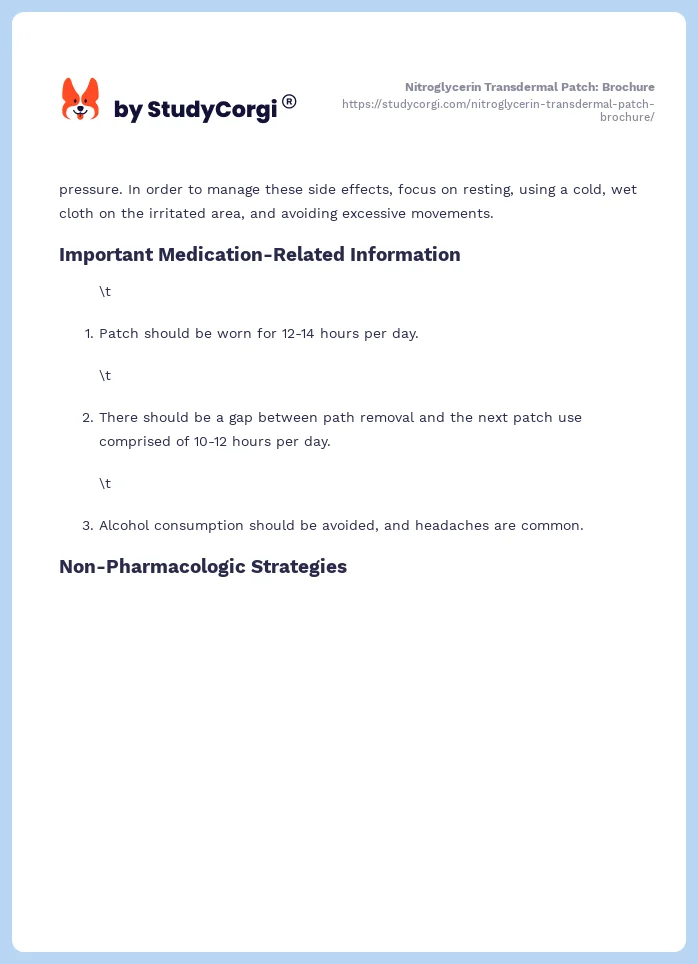 Nitroglycerin Transdermal Patch: Brochure. Page 2