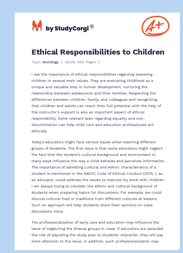 Ethical Responsibilities to Children. Page 1