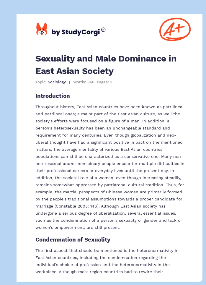 Sexuality and Male Dominance in East Asian Society. Page 1
