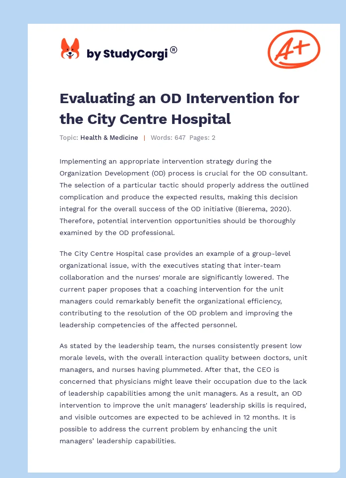 Evaluating an OD Intervention for the City Centre Hospital. Page 1