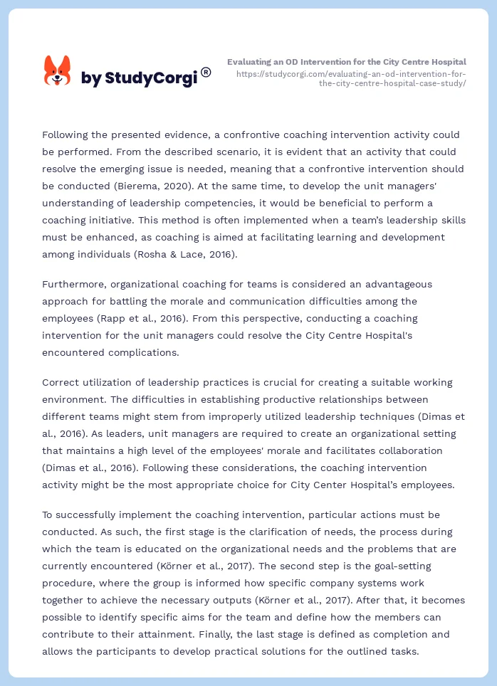 Evaluating an OD Intervention for the City Centre Hospital. Page 2
