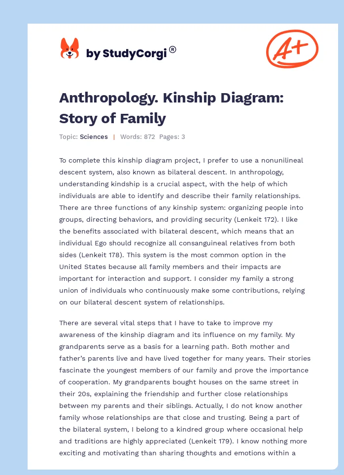Anthropology. Kinship Diagram: Story of Family. Page 1