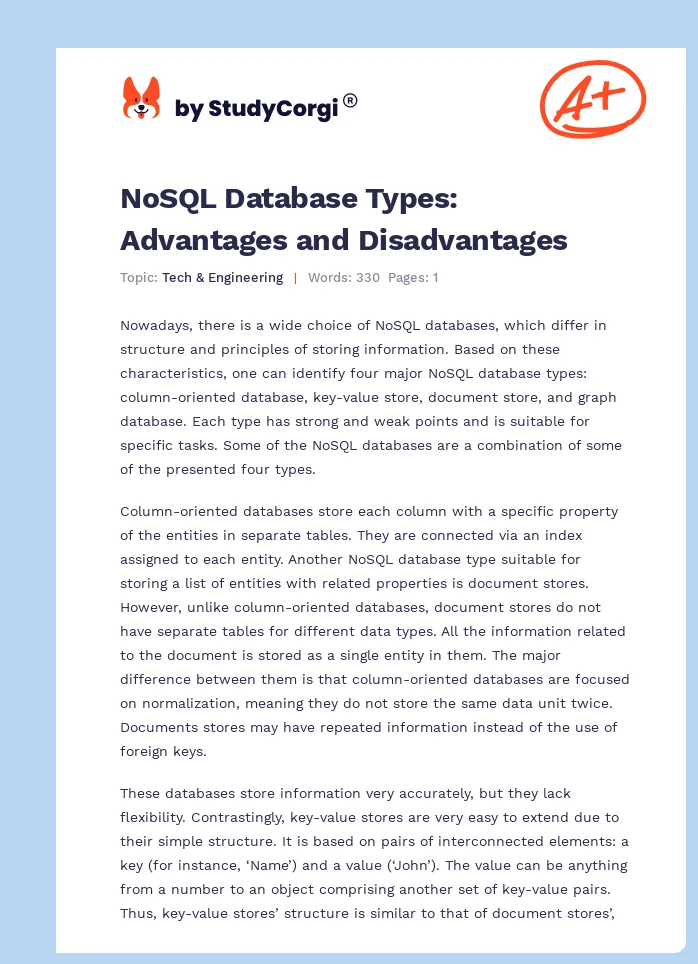 NoSQL Database Types: Advantages and Disadvantages. Page 1