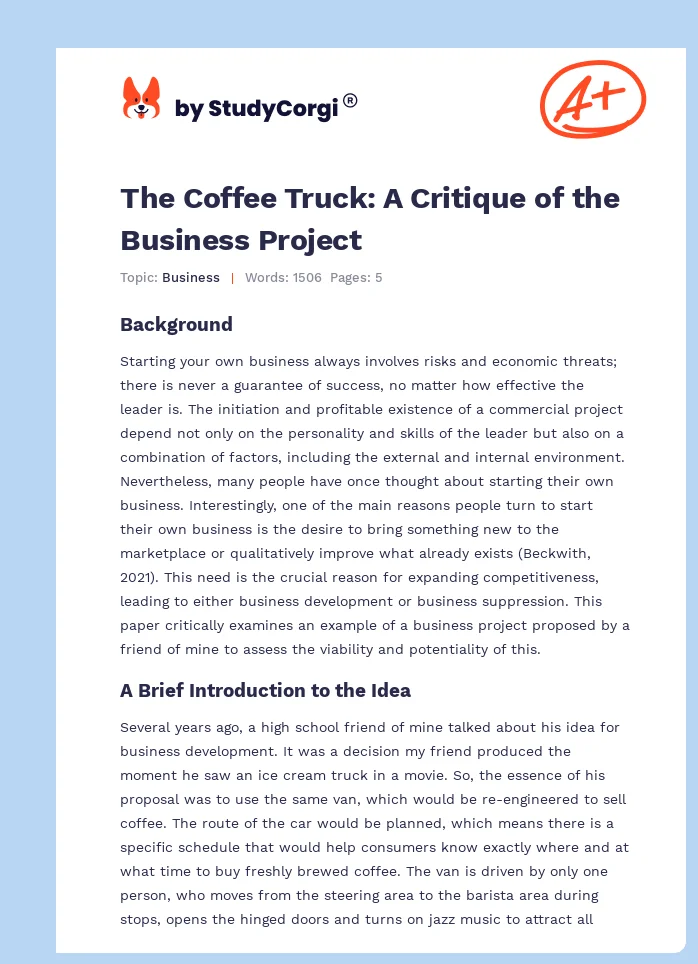 The Coffee Truck: A Critique of the Business Project. Page 1