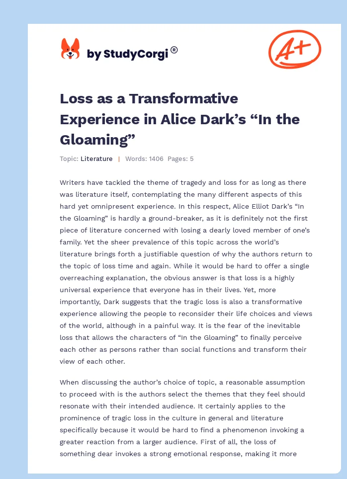 Loss as a Transformative Experience in Alice Dark’s “In the Gloaming”. Page 1