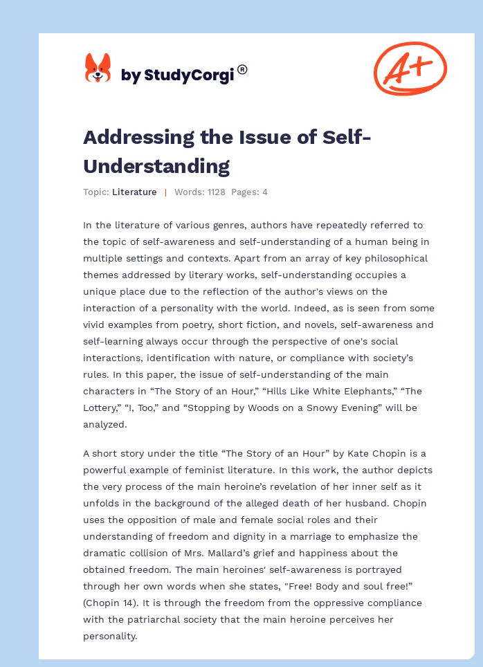 Addressing the Issue of Self-Understanding. Page 1