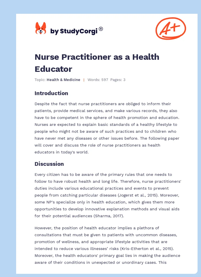 Nurse Practitioner as a Health Educator. Page 1