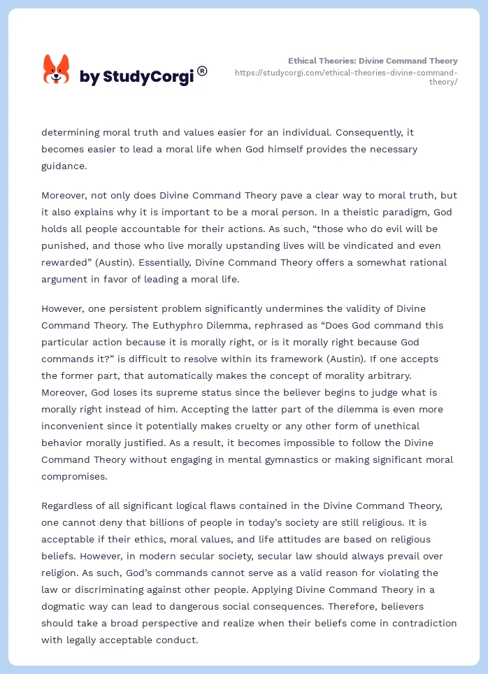 Ethical Theories: Divine Command Theory. Page 2