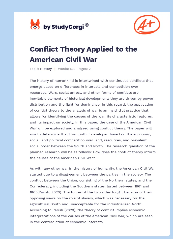 Conflict Theory Applied to the American Civil War. Page 1