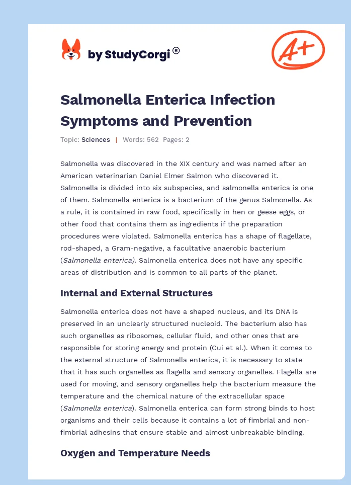 Salmonella Enterica Infection Symptoms and Prevention. Page 1