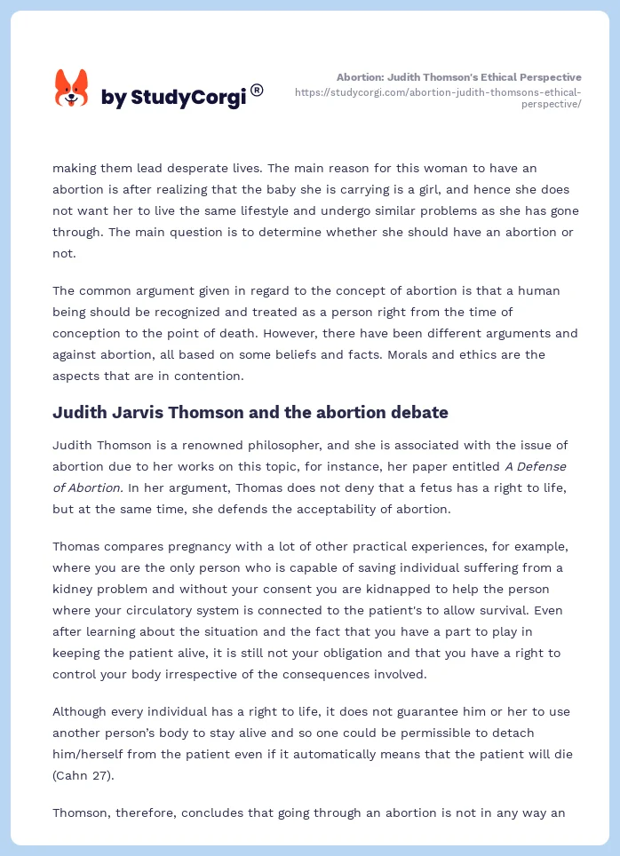 Abortion: Judith Thomson's Ethical Perspective. Page 2