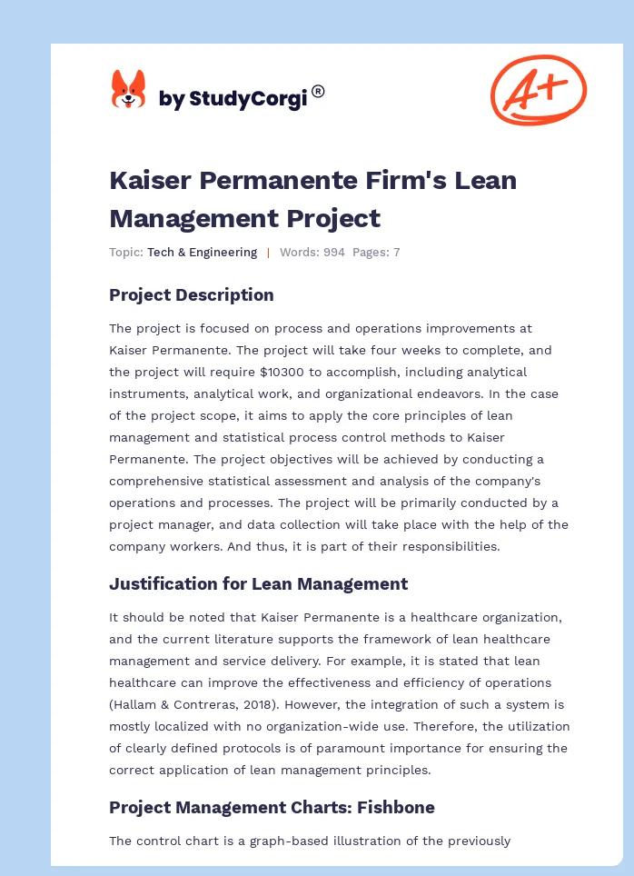 Kaiser Permanente Firm's Lean Management Project. Page 1