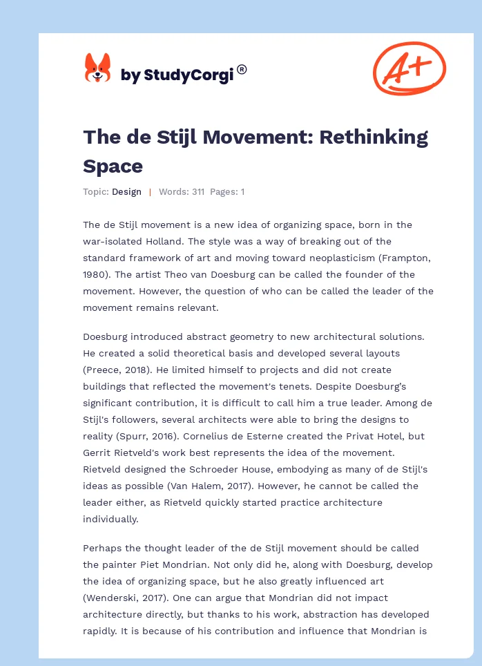 The de Stijl Movement: Rethinking Space. Page 1