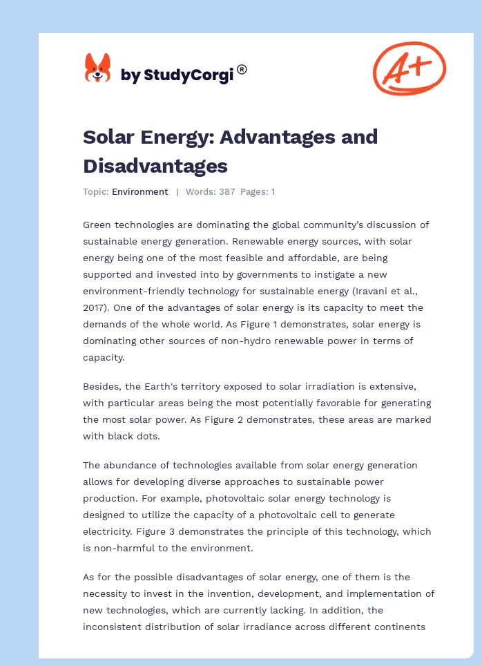 Solar Energy: Advantages and Disadvantages. Page 1