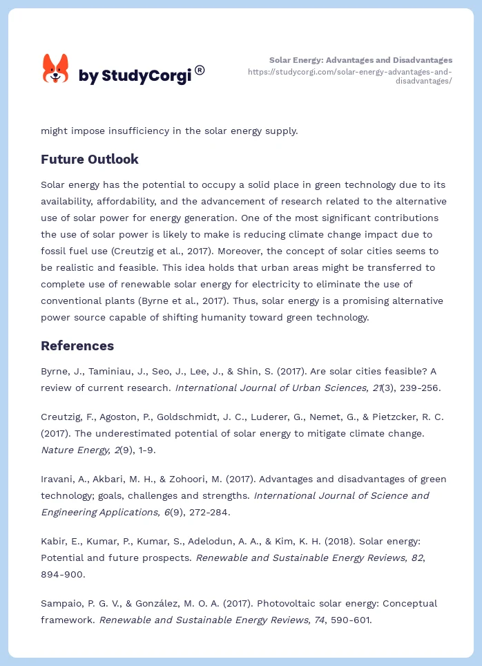 Solar Energy: Advantages and Disadvantages. Page 2