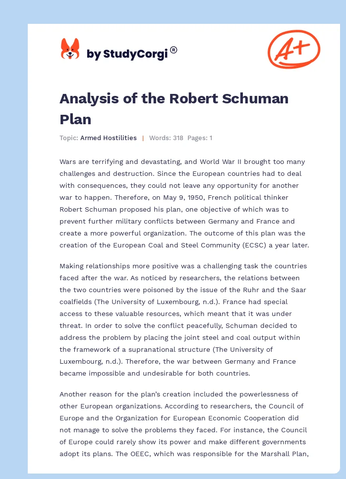 Analysis of the Robert Schuman Plan. Page 1