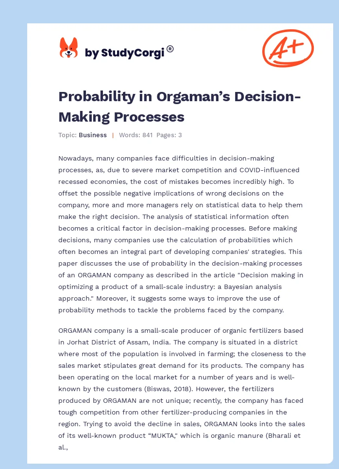 Probability in Orgaman’s Decision-Making Processes. Page 1