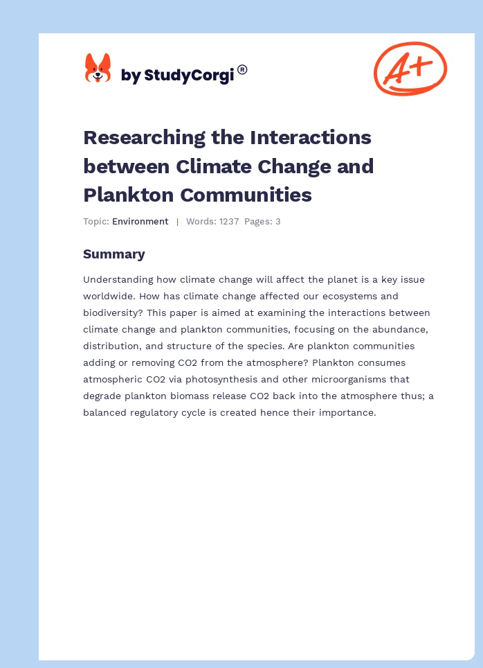 Researching the Interactions between Climate Change and Plankton Communities. Page 1
