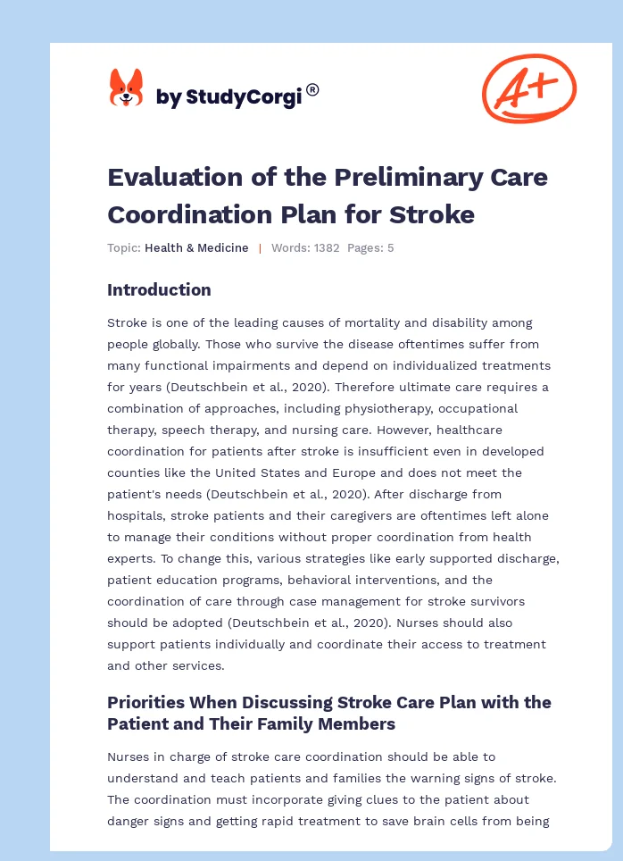 Evaluation of the Preliminary Care Coordination Plan for Stroke. Page 1