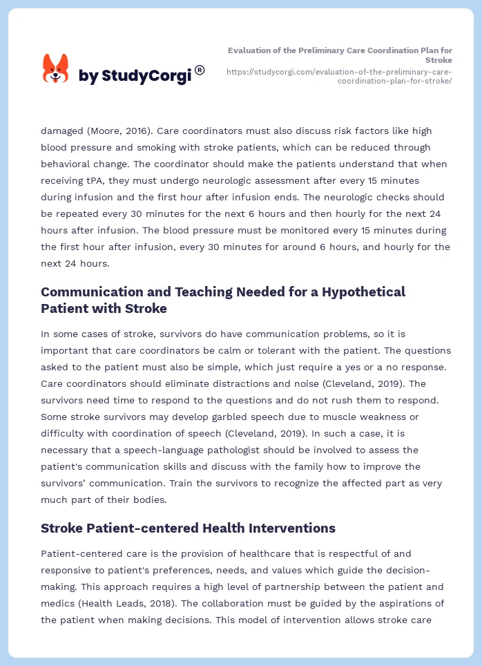 Evaluation of the Preliminary Care Coordination Plan for Stroke. Page 2