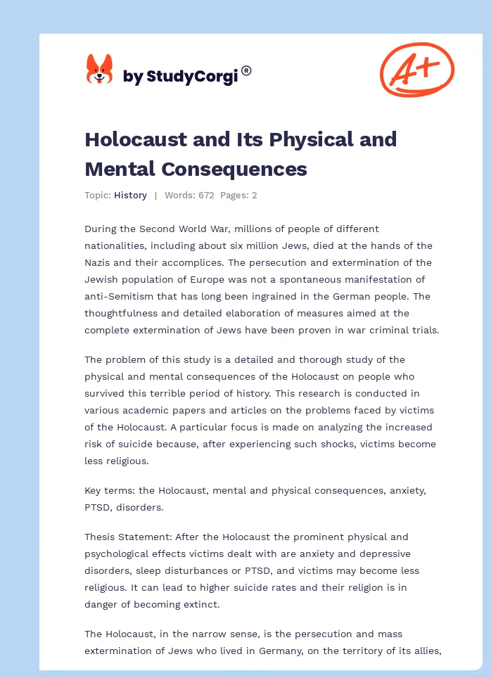 Holocaust and Its Physical and Mental Consequences. Page 1