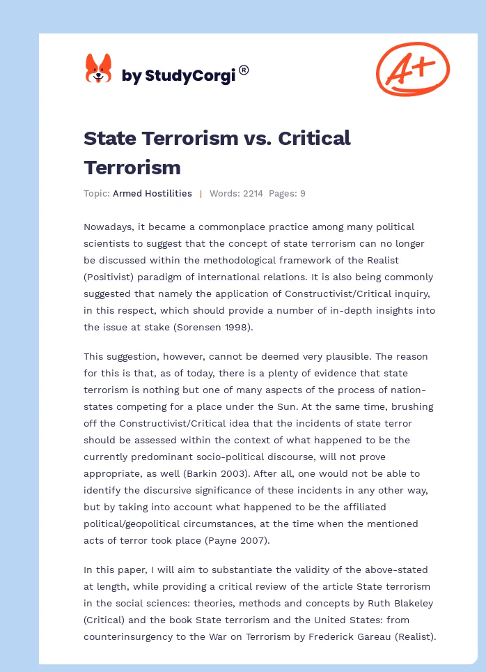 State Terrorism vs. Critical Terrorism. Page 1
