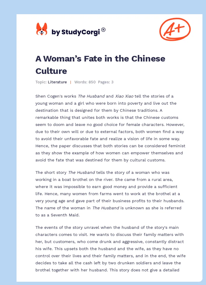 A Woman’s Fate in the Chinese Culture. Page 1