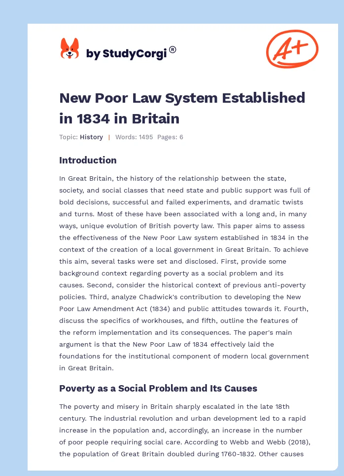 New Poor Law System Established in 1834 in Britain. Page 1