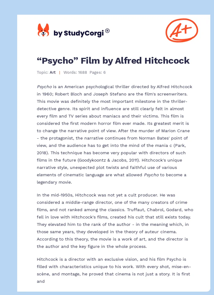 “Psycho” Film by Alfred Hitchcock. Page 1