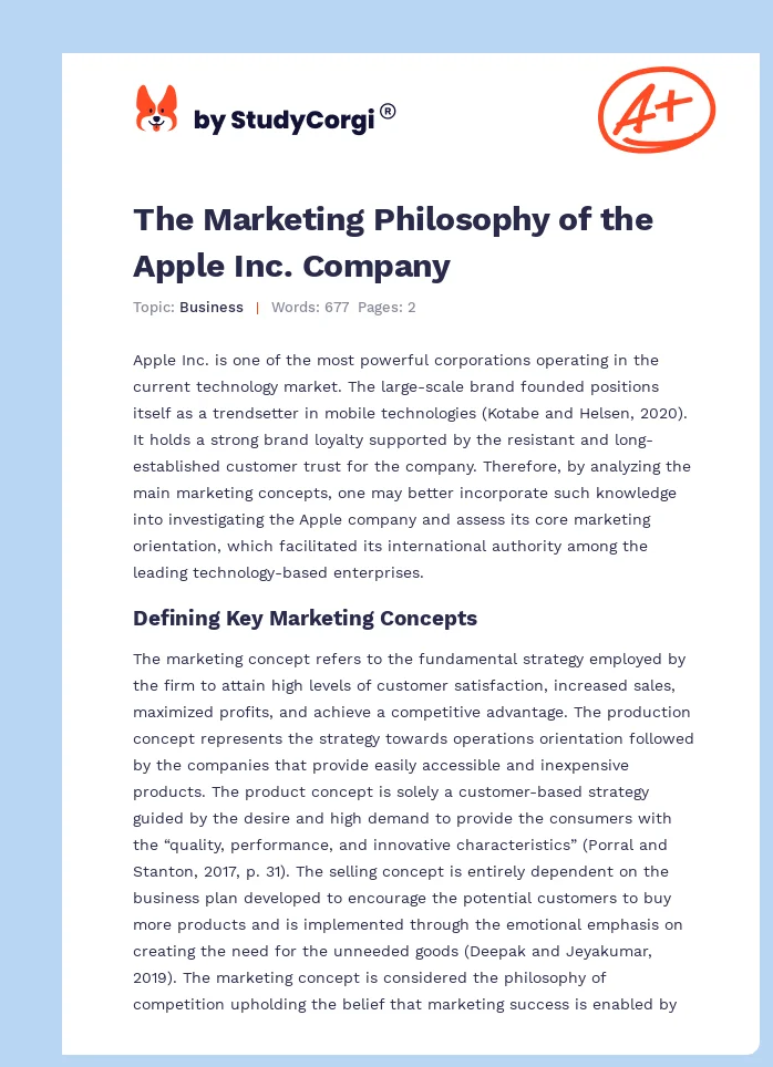 The Marketing Philosophy of the Apple Inc. Company. Page 1