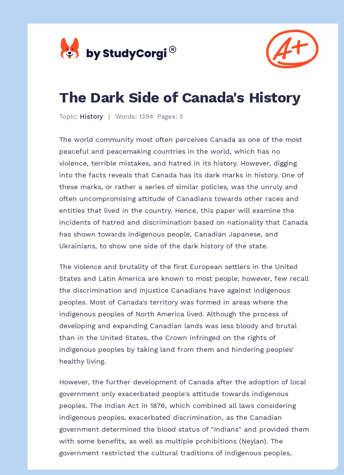 The Dark Side of Canada's History. Page 1