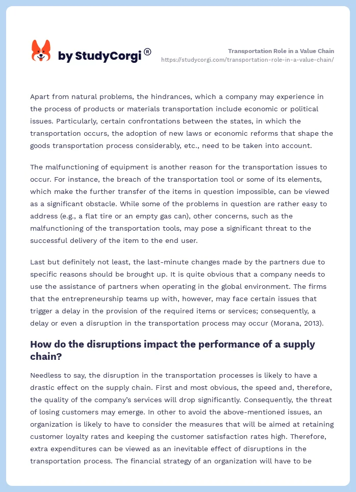 Transportation Role in a Value Chain. Page 2