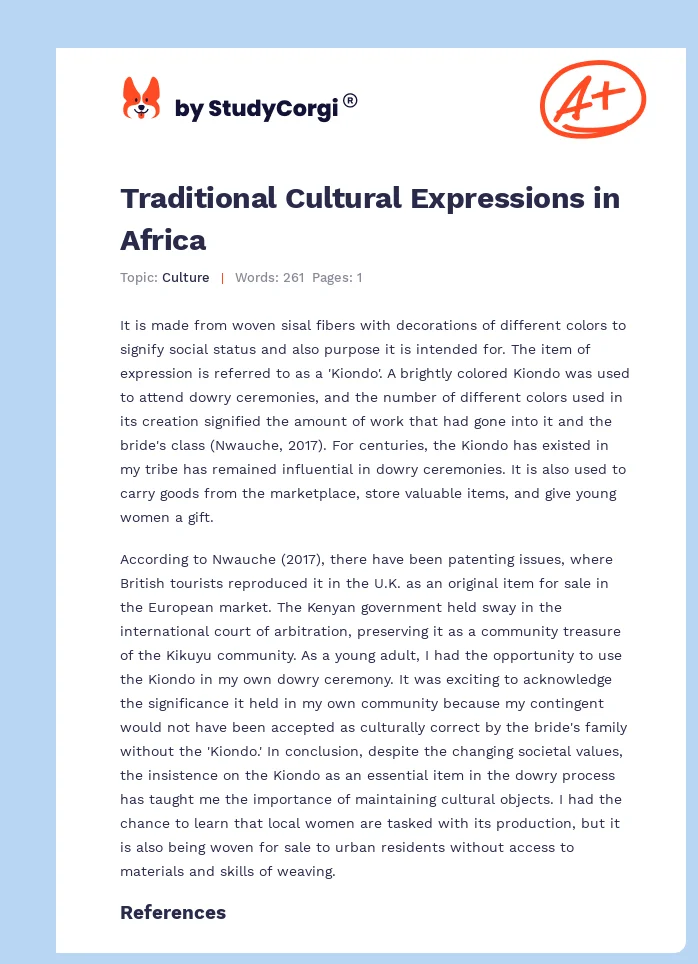 Traditional Cultural Expressions in Africa. Page 1